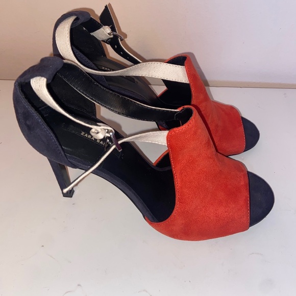 Zara High Heeled Orange Navy Blue Strap Sandals Women's Size EU 40 / US 9 - Picture 2 of 14
